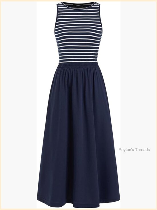 Dresses & Skirts - Sleeveless Boat Neck Striped Maxi Dress with Elastic Waist